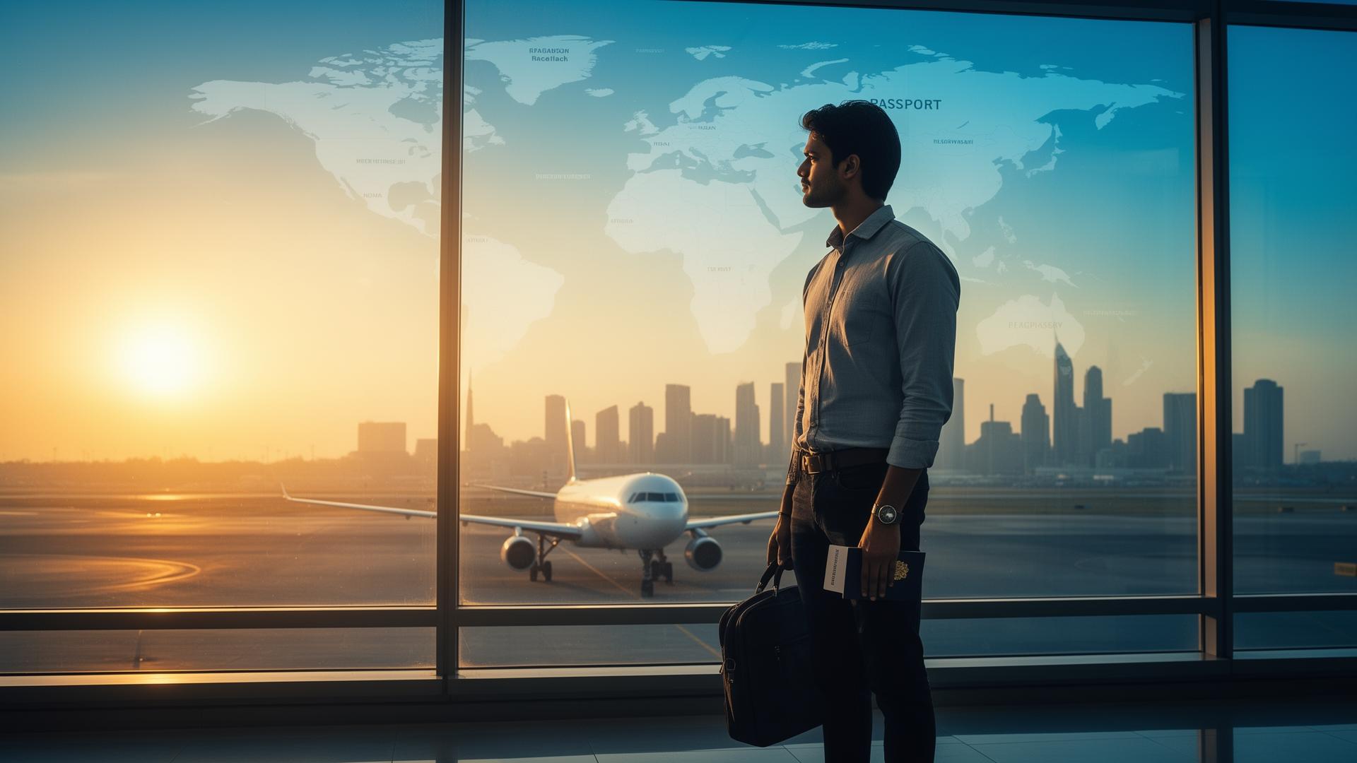 Indian professional looking out at a future abroad
